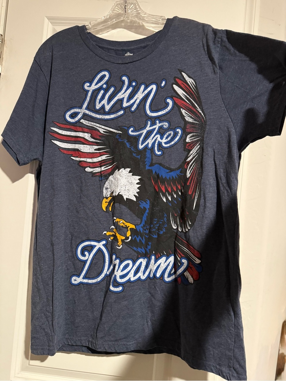 Patriotic Livin' the Dream Bald Eagle Blue T-Shirt Men's XL 46-48 Side Seams
